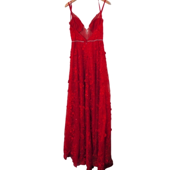Morrell Maxi Red Lace Corset Dress Rhinestones Cami Straps Prom Hoco Formal 10 - Picture 9 of 15